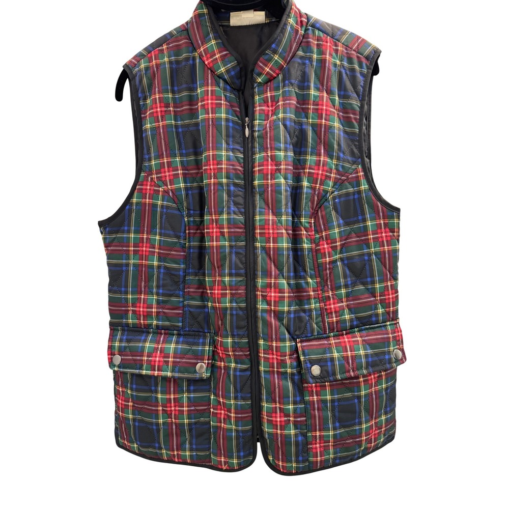 Appleseed's Quilted Tartan Plaid Vest Women Medium Multicolor Full Zip Preppy